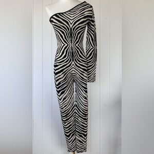 Fashion Nova Women’s One-Shoulder Zebra Costume with Tail Size‎ Medium